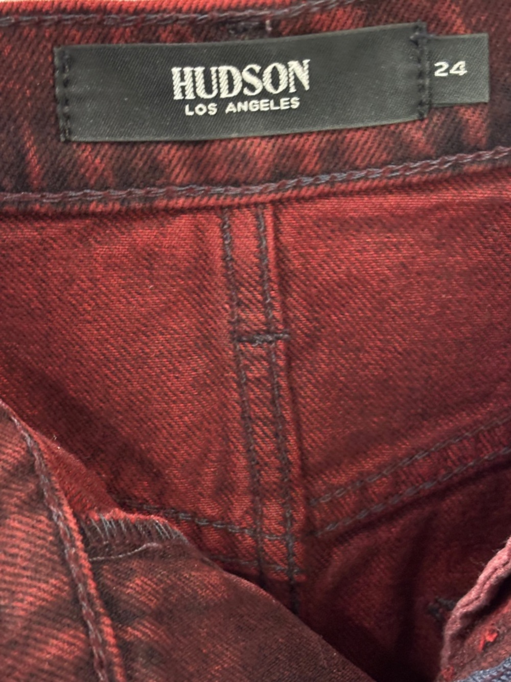 Hudson Viper Mini Denim Skirt - Burgundy Red Size 24 - Picture 9 of 11